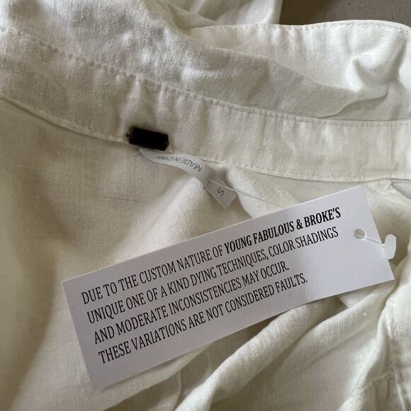 Young Fabulous & Broke Shirt Dress Size Small White Linen Button Down Oversized - Picture 4 of 9
